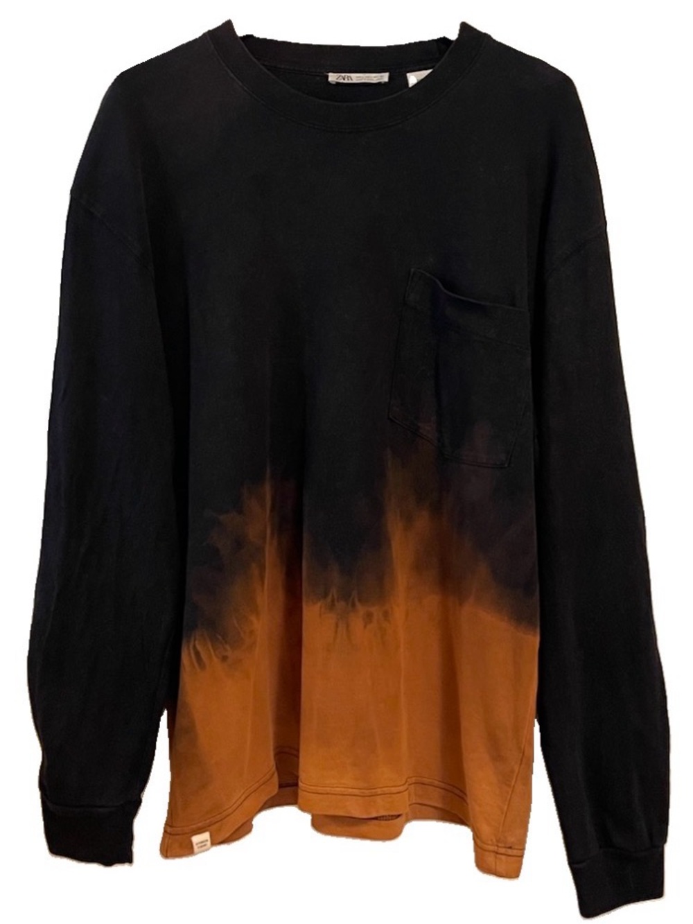 Zara T-Shirt Reverse Bleach Dyed Flame Effect Black Burnt Orange Grunge Y2K Punk